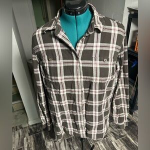 Duluth Trading Brown Maroon Plaid Shirt Womens Size Large